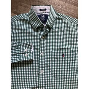 Louis Philippe Mens Green Gingham Button Down‎ Shirt Tailored Jermyn Size 40CM